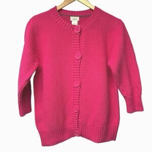 Vintage LL Bean Siz Medium Pink Cardigan Cotton Sweater Large Button 3/4 Sleeves